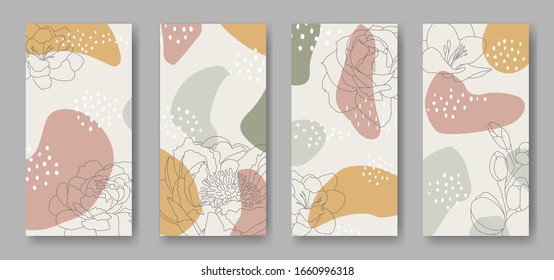 Set of four vector banners with abstract ornament and flowers