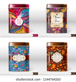 Set of four Vector box with place for your text. Design product package. Tea,coffee,dry products.