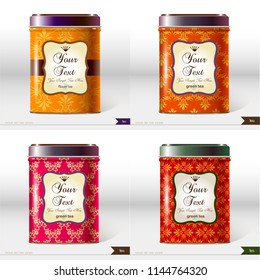 Set of four Vector box with place for your text. Design product package. Tea,coffee,dry products.