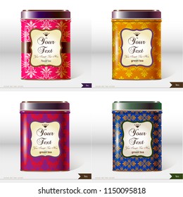 Set of four Vector box with place for your text. Design product package. Tea,coffee,dry products.