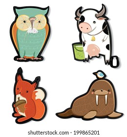 Set of four vector cartoons. Kids animals. Vector illustration 
