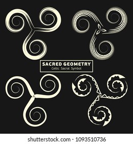 Set of four vector Celtic sacral symbols. Magic sign. Sacred geometry. Sacred symbol of Vikings. Ancient sacral sign of Celts. Alchemy; religion; philosophy; astrology and spirituality. Vector.