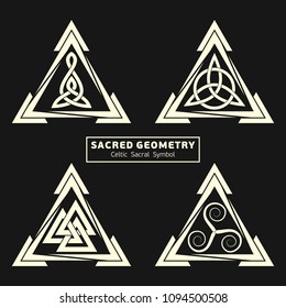 Set of four vector Celtic sacral symbols. Magic sign. Sacred geometry. Sacred symbol of Vikings. Ancient sacral sign of Celts. Alchemy; religion; philosophy; astrology and spirituality. Vector. 