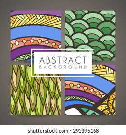 Set of four vector colorful intricate patterns. Doodle. Zentangle
