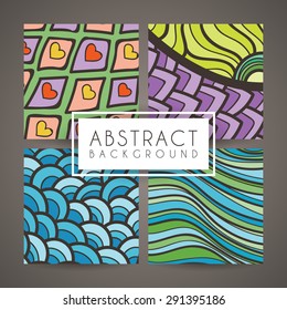 Set of four vector colorful intricate patterns. Doodle. Zentangle