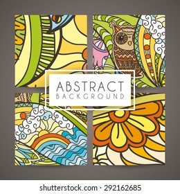 Set of four vector colorful intricate patterns. Doodle. Zentangle