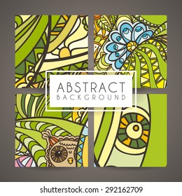 Set of four vector colorful intricate patterns. Doodle. Zentangle
