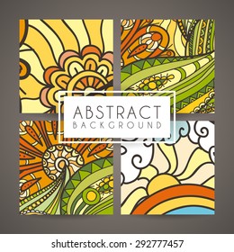 Set of four vector colorful intricate patterns. Doodle. Zentangle