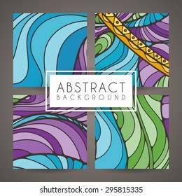 Set of four vector colorful intricate patterns. Doodle. Zentangle