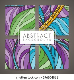 Set of four vector colorful intricate patterns. Doodle. Zentangle