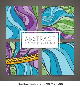 Set of four vector colorful intricate patterns. Doodle. Zentangle