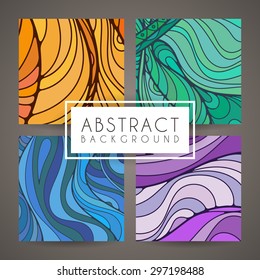 Set of four vector colorful intricate patterns. Doodle. Zentangle