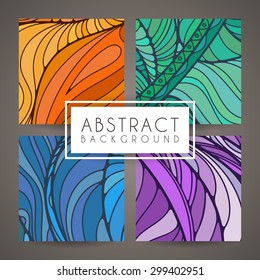Set of four vector colorful intricate patterns. Doodle. Zentangle