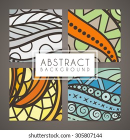 Set of four vector colorful intricate patterns. Doodle. Zentangle