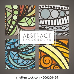 Set of four vector colorful intricate patterns. Doodle. Zentangle