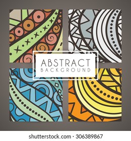 Set of four vector colorful intricate patterns. Doodle. Zentangle