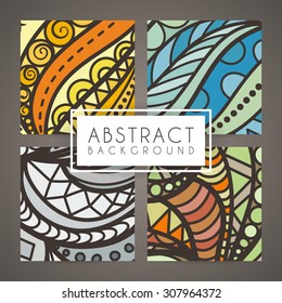Set of four vector colorful intricate patterns. Doodle. Zentangle