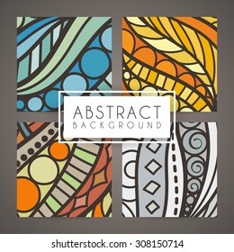 Set of four vector colorful intricate patterns. Doodle. Zentangle