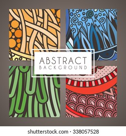 Set of four vector colorful intricate patterns. Doodle. Zentangle