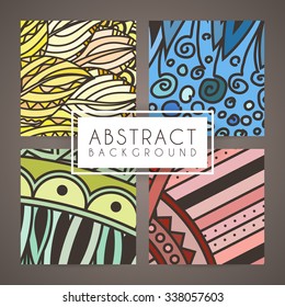 Set of four vector colorful intricate patterns. Doodle. Zentangle