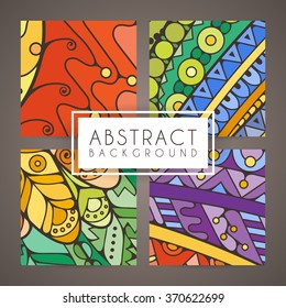 Set of four vector colorful intricate patterns. Doodle. Zentangle