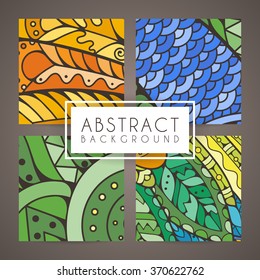 Set of four vector colorful intricate patterns. Doodle. Zentangle