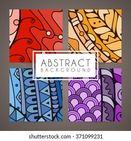 Set of four vector colorful intricate patterns. Doodle. Zentangle