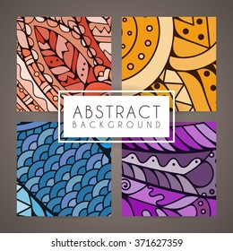 Set of four vector colorful intricate patterns. Doodle. Zentangle