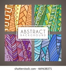 Set of four vector colorful intricate patterns. Doodle. Zentangle. Ornate ornaments.
