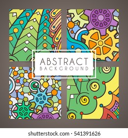 Set of four vector colorful intricate patterns. Doodle. Zentangle. Or