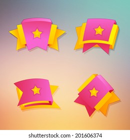 Set of four vector copyspace banner plates made of differently bent ribbons. Color and shading layers are separate, easy to edit