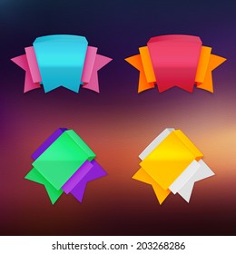 Set of four vector copyspace banner plates made of differently bent ribbons. Color and shading layers are separate, easy to edit