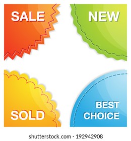 Set of four vector corner labels Ã¢Â?Â? sale, new, sold, best choice.
