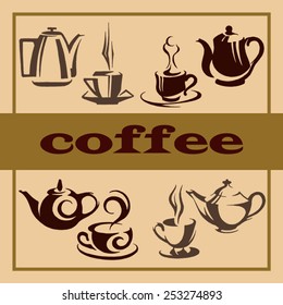 Set of four vector cups of coffee