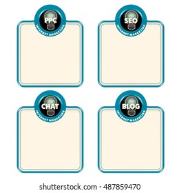 Set of four vector frames with theme of internet marketing