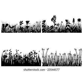 Set of four vector grass silhouettes backgrounds