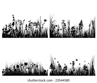 Set of four vector grass silhouettes backgrounds