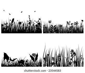 Set of four vector grass silhouettes backgrounds