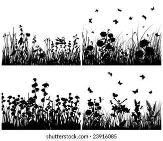 Set of four vector grass silhouettes backgrounds