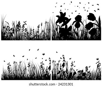 Set of four vector grass silhouettes backgrounds