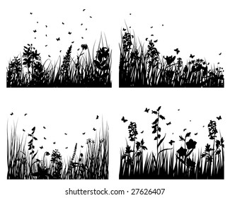 Set of four vector grass silhouettes backgrounds