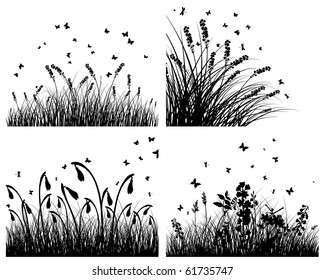 Set of four vector grass silhouettes backgrounds