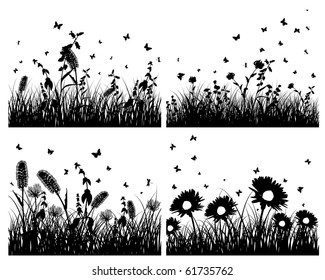 Set of four vector grass silhouettes backgrounds