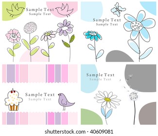 Set of four vector greeting cards for design use