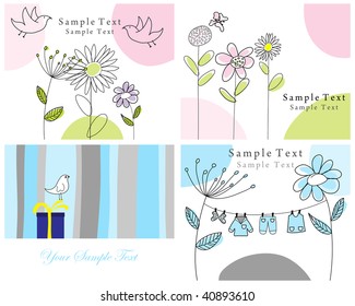 Set of four vector greeting cards for design use