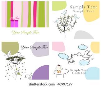 Set of four vector greeting cards for design use