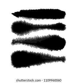 Set of four vector hand created watercolor downy brushes with transparency gradations of one color. There are all of them on brushes panel.