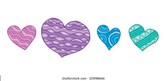 Set of four vector hearts