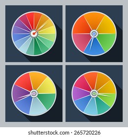 Set of four vector icons with color circles with arrows