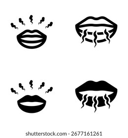 Un conjunto de cuatro iconos vectoriales que representan el mal aliento.